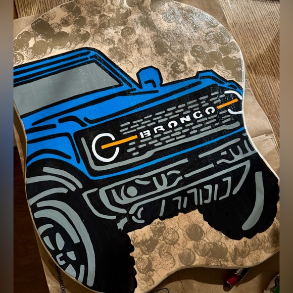 Other - Hand Painted Blue and Black Bronco Art Piece